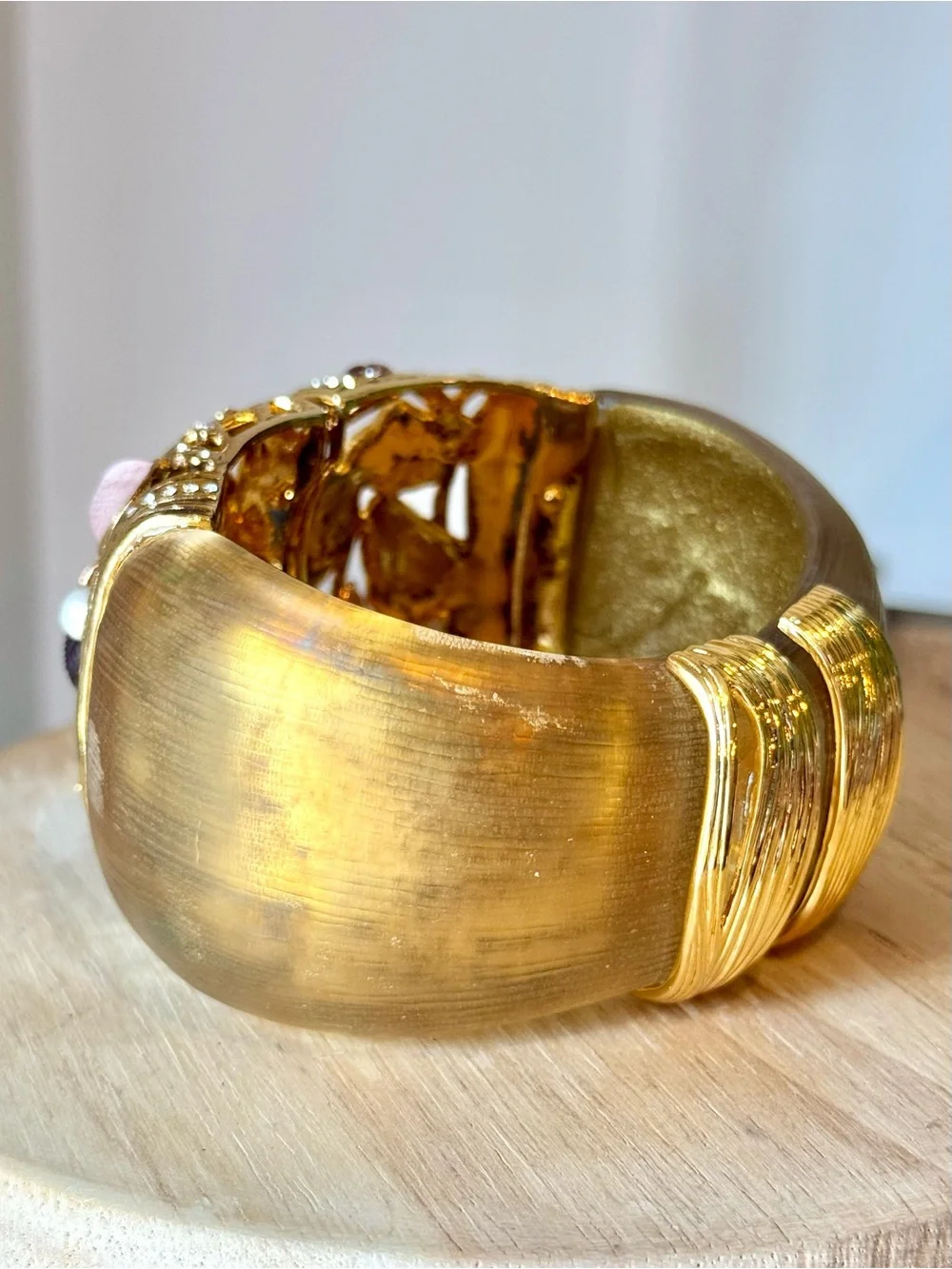 VTG Estate Alexis Bittar Secret Garden Bee Lucite Hinged Cuff Bracelet—Rare Find